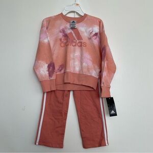 Adidas Little Girls’ 2 Piece Printed French Terry Pullover and Pant Set Peach 6X